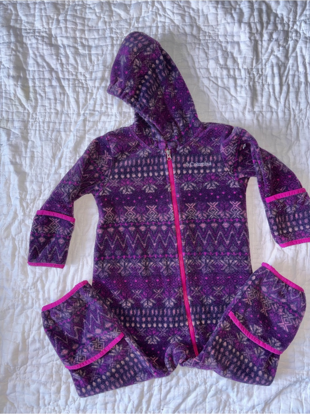 Columbia Purple and Pink Girls' Hooded Fleece One-Piece